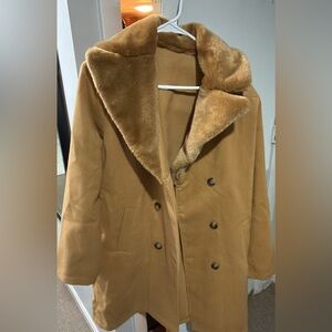 Tan Faux Fur Collar Coat